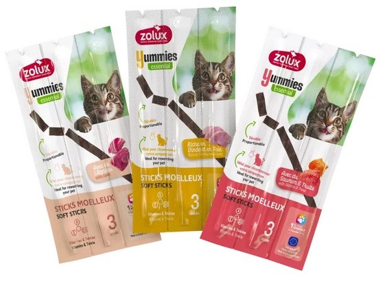 Zolux Yummies Miękki przysmak dla kota - Pałeczki Łosoś & Pstrąg 3x5g