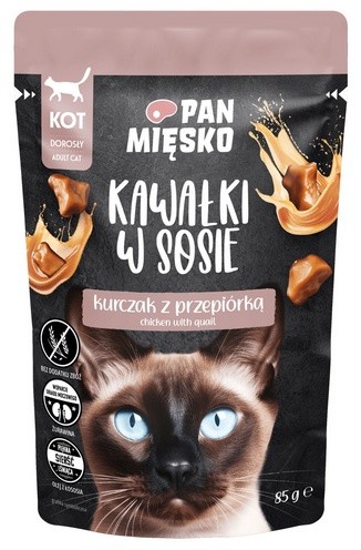 Pan Mięsko Karma mokra dla kota - kurczak i przepiórka kawałki w sosie...