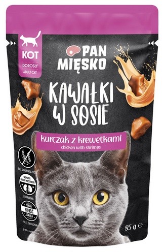 Pan Mięsko Karma mokra dla kota - kurczak i krewetki kawałki w sosie saszetka...