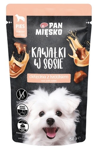 Pan Mięsko Karma mokra dla psa - cielęcina z królikiem kawałki w sosie...