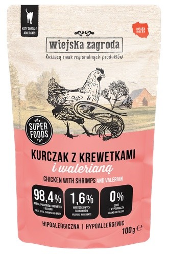 Wiejska Zagroda Kot Kurczak z krewetkami i walerianą saszetka 100g