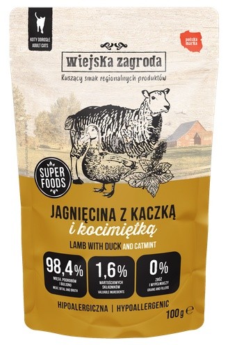 Wiejska Zagroda Kot Jagnięcina z kaczką i kocimiętką saszetka 100g