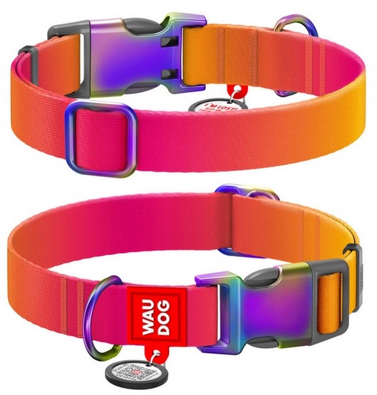 Collar WauDog Recycled Obroża nylonowa z QR-paszportem, gradient XL 25mm x 37-58cm pomarańczowy